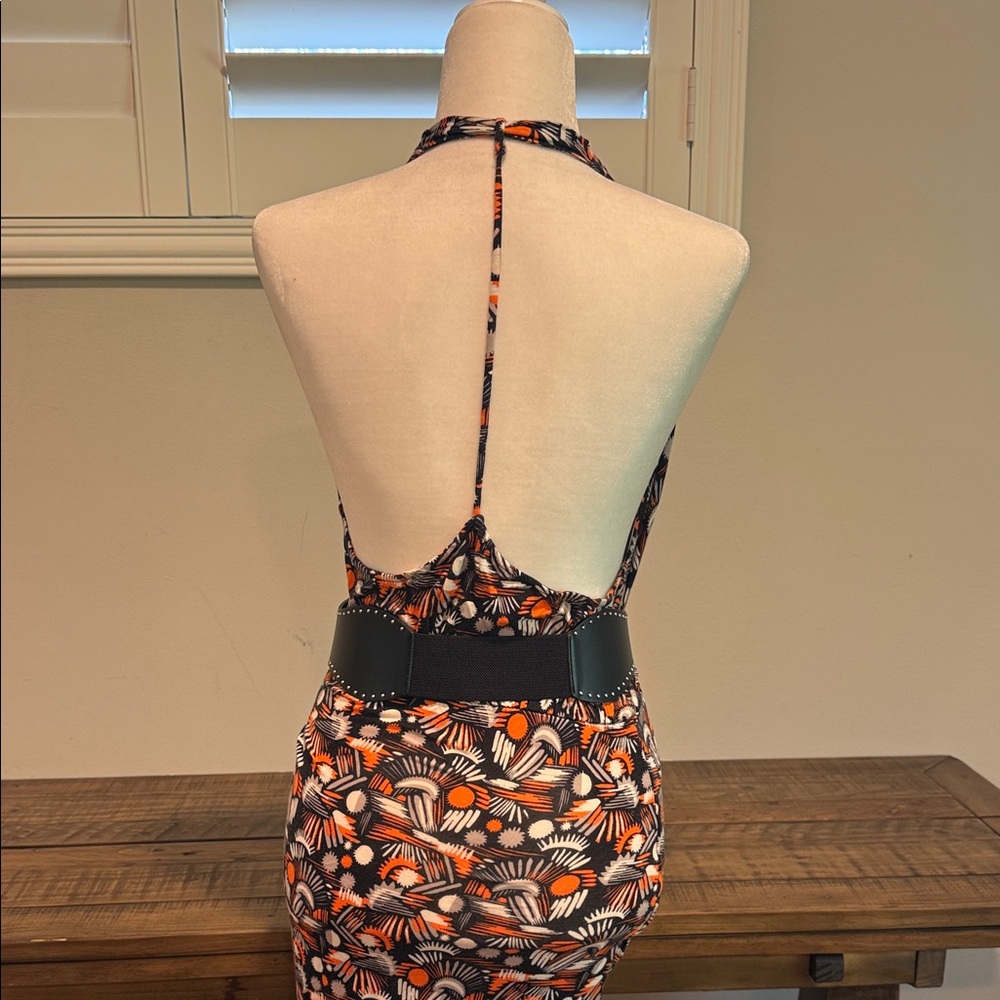 Free People Halter Dress - Black and Orange Pattern. Belt not included. - Picture 4 of 11